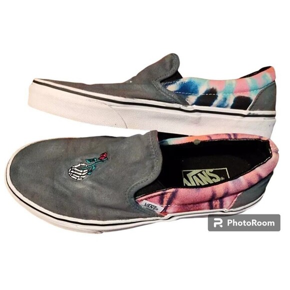 VANS Grateful Dead Slip On Sneakers M 7 W 8.5 Gray Tie-Dye - Picture 1 of 7